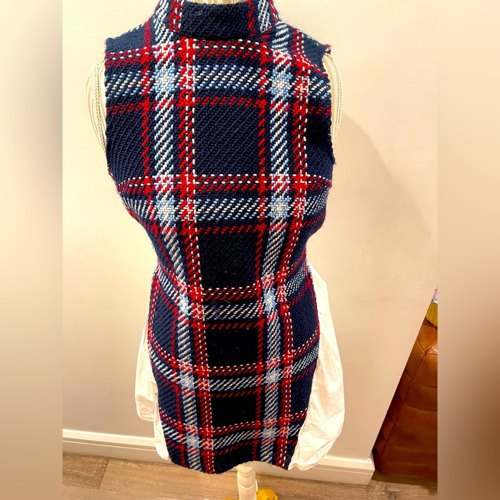 ENGLISH FACTORY Blue, Red, & White Plaid w/ White Pleated Back Dress Size XSmall